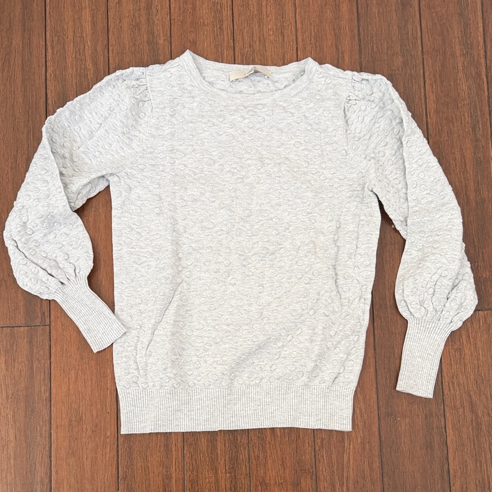 LOFT Heather Gray Puff Sleeve Sweater
